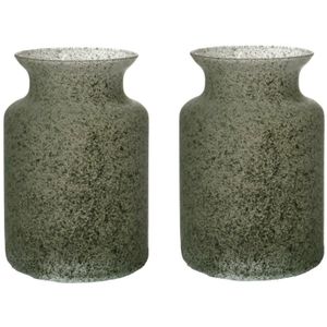 Bloemenvaas Dubai - 2x - groen graniet - glas - D14 x H20 cm