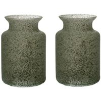 Bloemenvaas Dubai - 2x - groen graniet - glas - D14 x H20 cm