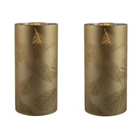 2x stuks luxe led kaarsen in goud bladeren glas D7 x H15 cm - LED kaarsen