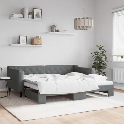 Slaapbank met onderschuifbed 90x190 cm stof donkergrijs