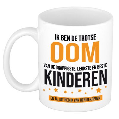 Cadeau koffie/thee mok voor oom - oranje - trotse oom - keramiek - 300 ml