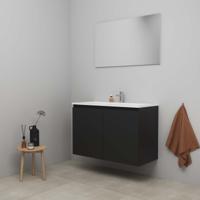 On-Line Badkamermeubelset - 100 cm - Bouwpakket - Greeploos 2 Deuren - Acryl Wastafel - 1 Kraangat - Spiegel - Mat Zwart