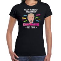 Apres ski t-shirt voor dames - meer of minder Anton - zwart - wintersport - Wilders - politiek