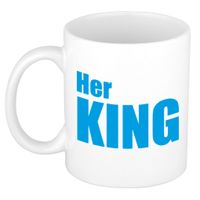 Her king cadeau mok / beker wit met blauwe letters 300 ml - thumbnail