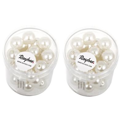 Rayher hobby glaskralen parels - wit / parelmoer - 175x stuks - 10 mm - DIY sieraden maken