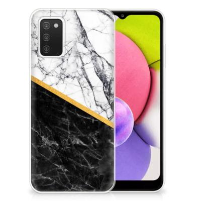 Samsung Galaxy A03S | TPU | Siliconen hoesje | Marmer Wit Zwart - Origineel Cadeau Man