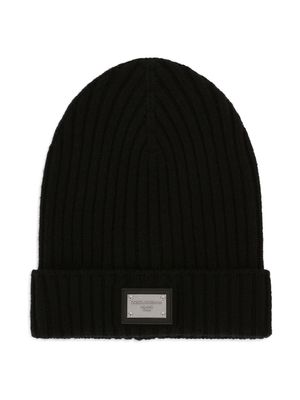 Dolce & Gabbana Kids bonnet nervuré à étiquette logo - Noir