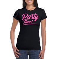 Verkleed T-shirt voor dames - party time - zwart - roze glitter - carnaval/themafeest - thumbnail