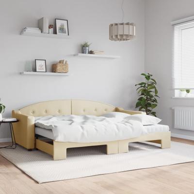 Slaapbank met onderschuifbed en matrassen 80x200 cm stof crème