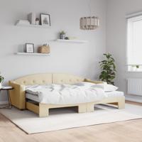 Slaapbank met onderschuifbed en matrassen 80x200 cm stof crème