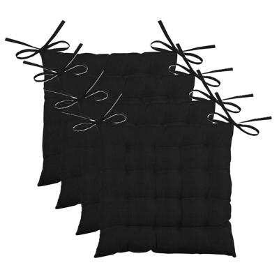 Stof Textile stoelkussen BEA - 4x - zwart - 40 x 40 x 4 cm - touwtjes sluiting - binnen/buiten