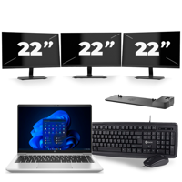 HP ProBook 640 G8 - Intel Core i5-11e Generatie - 14 inch - 16GB RAM - 256GB SSD - Windows 11 + 3x 22 inch Monitor