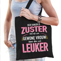 Gewone vrouw / zuster cadeau tas zwart voor dames - Feest Boodschappentassen
