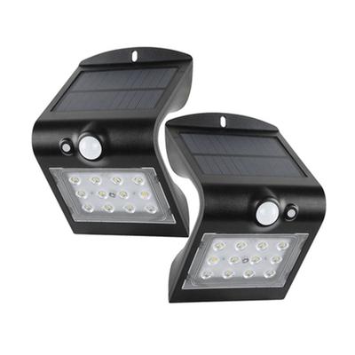 Set van 2 LED solar wandlampen - 4000K neutraal wit - 1,5 Watt 220lm - Bewegingssensor en schemerschakelaar - 3 lichtstanden - IP65 - Zwart