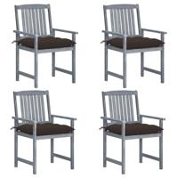 Tuinstoelen 4 st met kussens massief acaciahout grijs