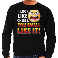 Funny emoticon sweater I look like cheese you smell zwart heren - thumbnail