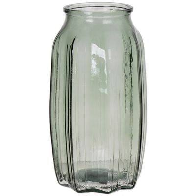 Bloemenvaas - lichtgroen - transparant glas - D12 x H22 cm