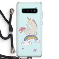 Regenboog eenhoorn: Samsung Galaxy S10 Plus Transparant Hoesje met koord - thumbnail