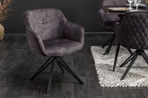 Draaibare design stoel EUPHORIA donkergrijs fluweel met armleuning metalen frame zwart - 40263
