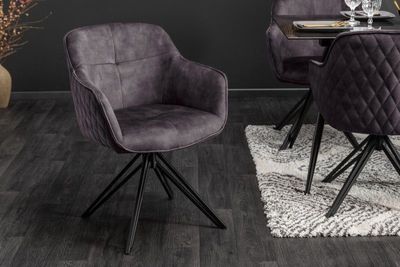 Draaibare design stoel EUPHORIA donkergrijs fluweel met armleuning metalen frame zwart - 40263