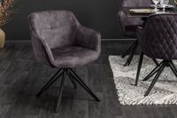 Draaibare design stoel EUPHORIA donkergrijs fluweel met armleuning metalen frame zwart - 40263 - thumbnail