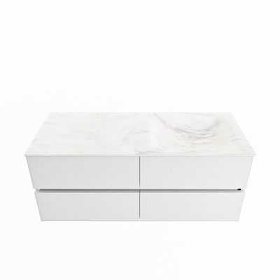 MONDIAZ VICA-DLUX 120cm badmeubel onderkast Talc 4 lades. Inbouw wastafel CLOUD rechts zonder kraangat, kleur Ostra.