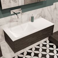 Mondiaz Lush Cloud badmeubel eiken donker bruin 100 cm 1 lade solid surface enkele spoelbak links zonder kraangat