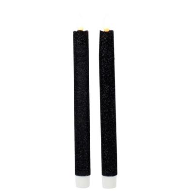 Magic Flame Dinerkaarsen - LED - 6x stuks - zwart - 25 cm - met glitters