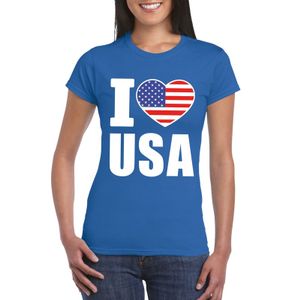 Blauw I love USA - Amerika fan shirt dames