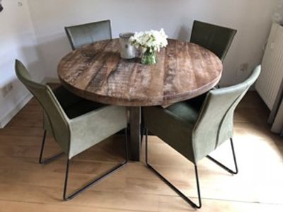 Set van 4 leren eetkamerstoelen - met designpoot - groen leer - Echt leer, Industrieel, ontdek de vele Leersoorten en Kleuren bij ShopX