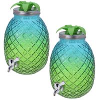 2x Stuks glazen drank dispenser ananas blauw/groen 4,7 liter - Drankdispensers - thumbnail