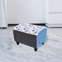 Voetenbank patchwork blauw en wit