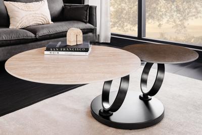 Design salontafel DANCING RINGS roest ronde draaibare travertijn keramiek brons frame - 46316