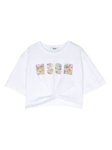 MSGM Kids t-shirt en coton à logo à fleurs - Blanc