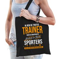 Trotse trainer van de beste sporters katoenen cadeau tas zwart voor dames - thumbnail