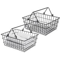 Medium size winkelmandje - 2x - zwart - metaal - draadmandje - 29 x 23 x 13 cm