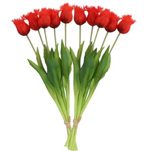 Kunst tulpen boeket - 10x stuks - rood - real touch - 46 cm