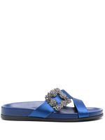 Manolo Blahnik Chilanghi buckled satin slippers - Bleu - thumbnail