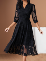 Women's Half Sleeve Summer Black Plain V Neck Daily Elegant Maxi Dress