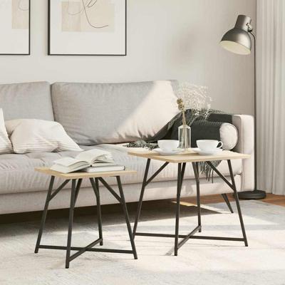 Bijzettafelset 2 pcs Sonoma eik en Zwart 50 x 50 x 50 cm