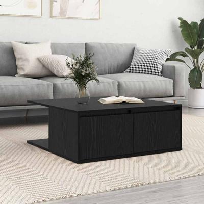 Salontafel met lade met opslag Zwart eiken 80 x 80 x 31 cm Bewerkt hout