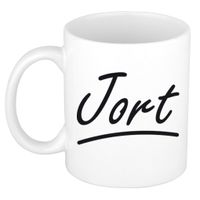 Naam cadeau mok / beker Jort met sierlijke letters 300 ml - thumbnail