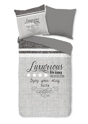 Pure Dekbedovertrek "tekst" - Grijs - (135x200 cm) - Microfiber