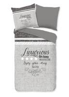 Pure Dekbedovertrek "tekst" - Grijs - (135x200 cm) - Microfiber