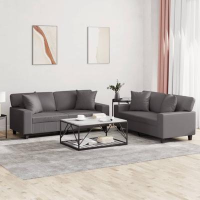 2-delige Loungeset met kussens kunstleer grijs