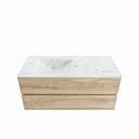 MONDIAZ VICA-DLUX 110cm badmeubel onderkast Washed Oak 2 lades. Inbouw wastafel CLOUD links zonder kraangat, kleur Opalo.