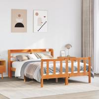Bedframe met hoofdbord massief grenenhout wasbruin 150x200 cm