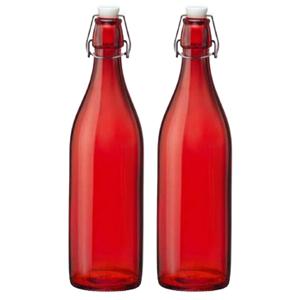 Bormioli rocco set van 2x stuks weckflessen rood beugeldop glas van 1 liter