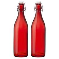 Bormioli rocco set van 2x stuks weckflessen rood beugeldop glas van 1 liter