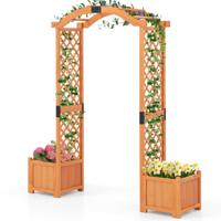 2 in 1 Rozenboog met Bloembak Tuinboog Houten Poortboog voor Klimplanten 185 x 45 x 201 cm
